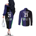 Custom Warriors-Panthers Couples Matching Off The Shoulder Long Sleeve Dress and Long Sleeve Button Shirt Together Sporty Style