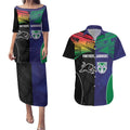 Custom Warriors-Panthers Couples Matching Puletasi and Hawaiian Shirt Together Sporty Style