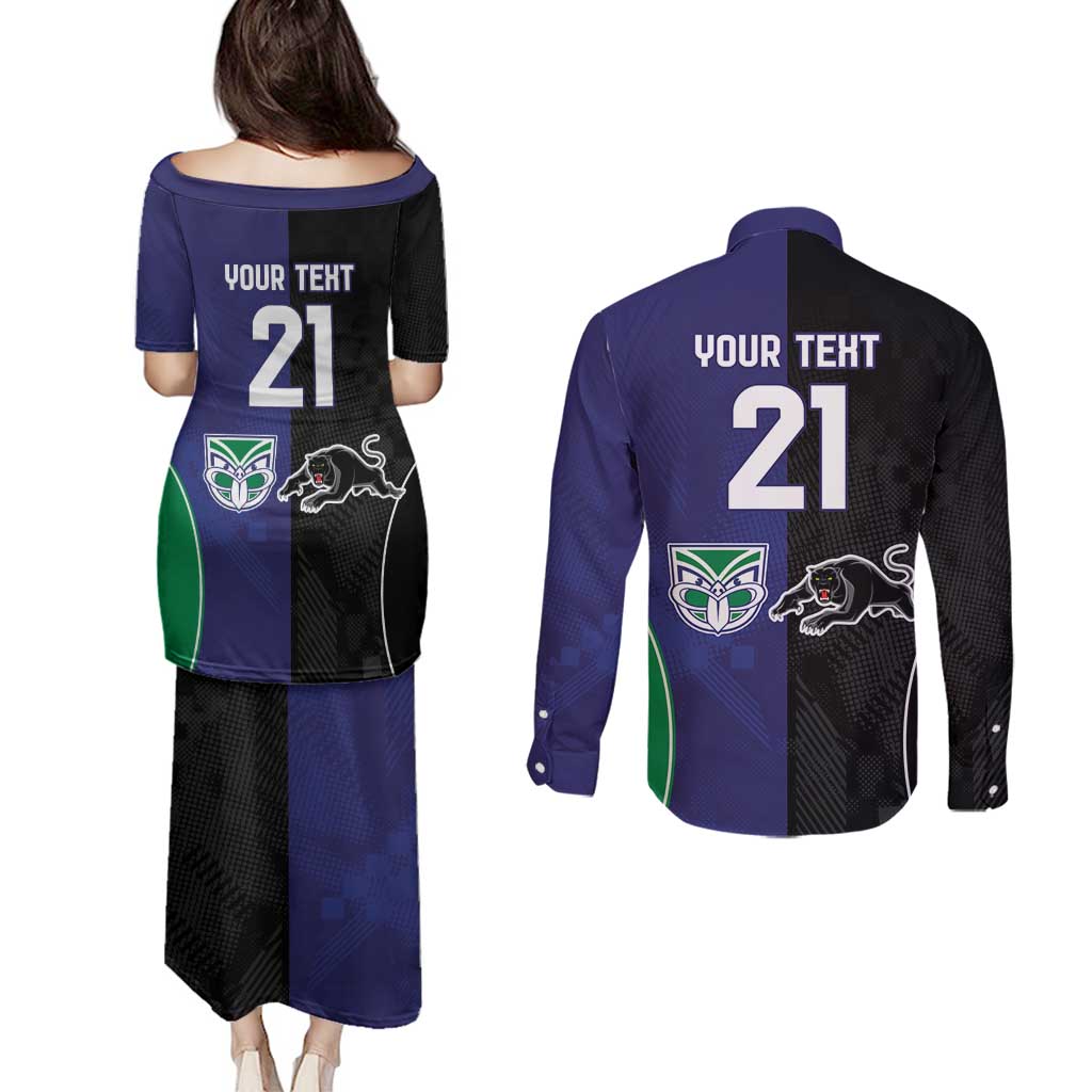 Custom Warriors-Panthers Couples Matching Puletasi and Long Sleeve Button Shirt Together Sporty Style