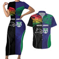 Custom Warriors-Panthers Couples Matching Short Sleeve Bodycon Dress and Hawaiian Shirt Together Sporty Style