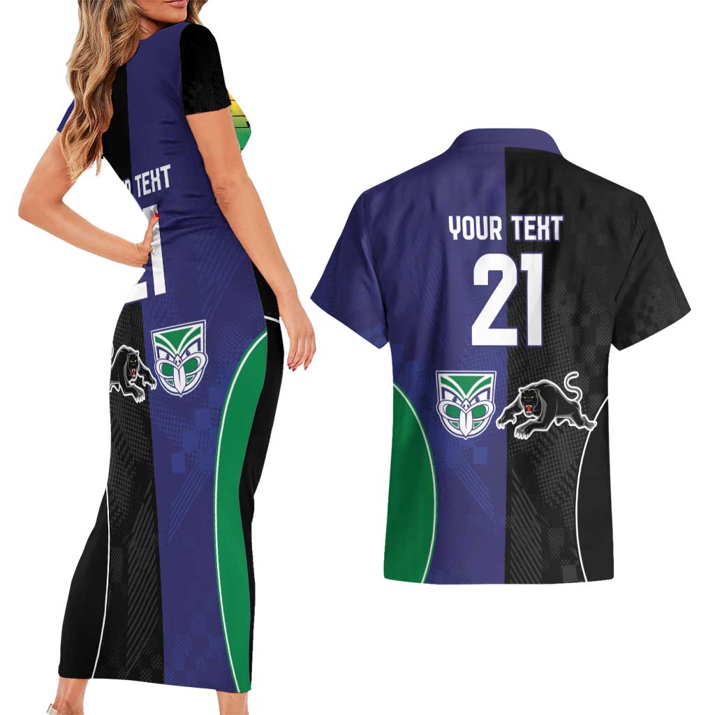 Custom Warriors-Panthers Couples Matching Short Sleeve Bodycon Dress and Hawaiian Shirt Together Sporty Style