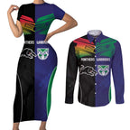 Custom Warriors-Panthers Couples Matching Short Sleeve Bodycon Dress and Long Sleeve Button Shirt Together Sporty Style