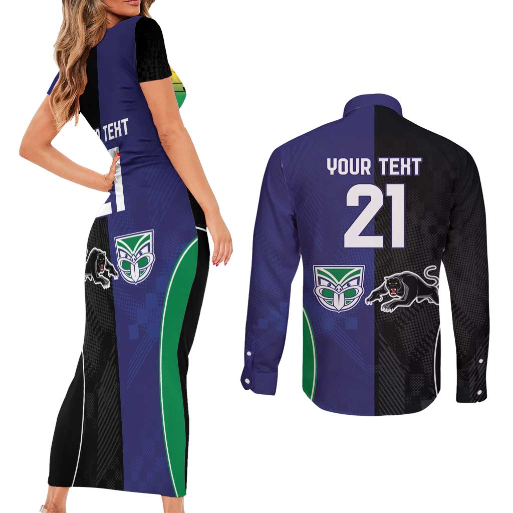 Custom Warriors-Panthers Couples Matching Short Sleeve Bodycon Dress and Long Sleeve Button Shirt Together Sporty Style