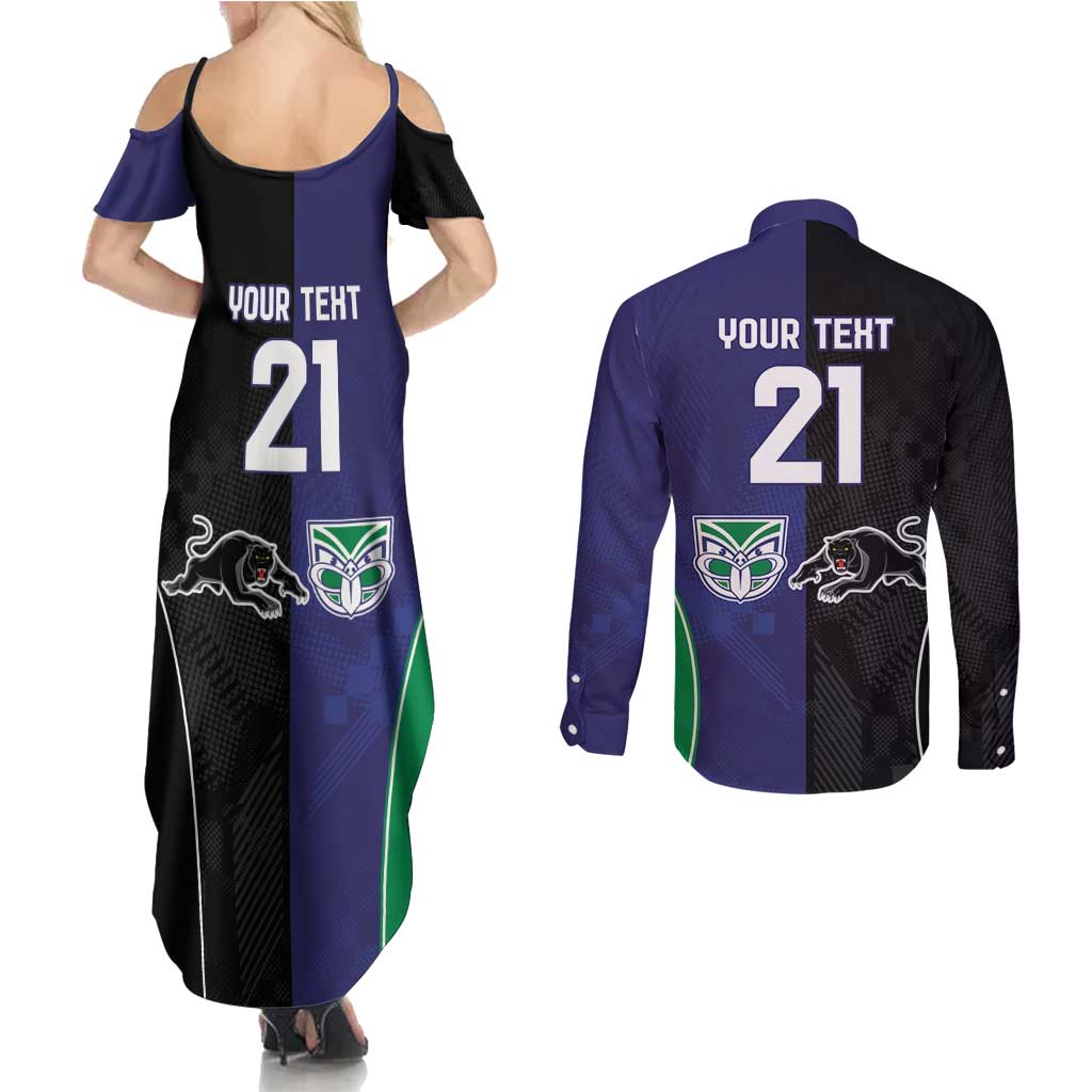 Custom Warriors-Panthers Couples Matching Summer Maxi Dress and Long Sleeve Button Shirt Together Sporty Style