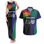 Custom Warriors-Panthers Couples Matching Tank Maxi Dress and Hawaiian Shirt Together Sporty Style