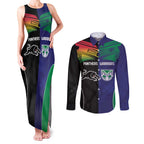 Custom Warriors-Panthers Couples Matching Tank Maxi Dress and Long Sleeve Button Shirt Together Sporty Style