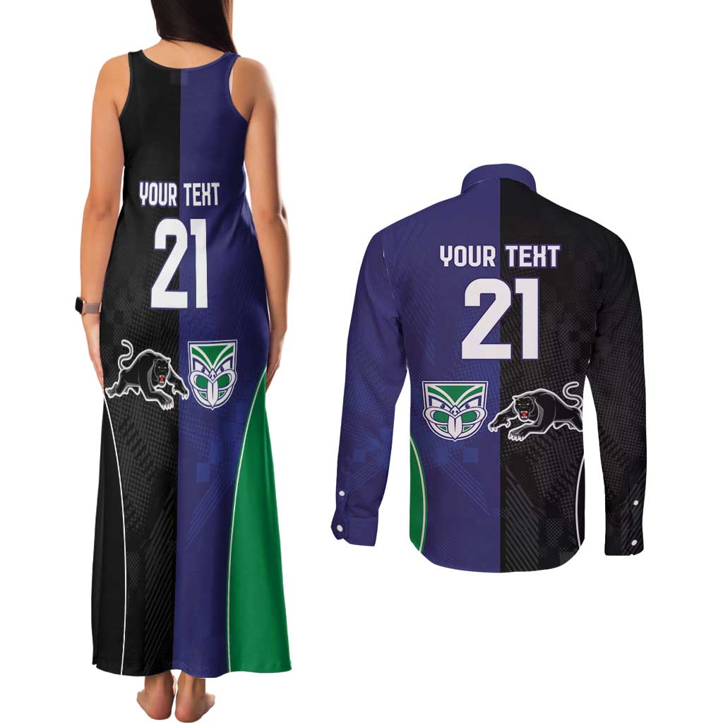 Custom Warriors-Panthers Couples Matching Tank Maxi Dress and Long Sleeve Button Shirt Together Sporty Style