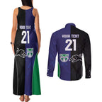Custom Warriors-Panthers Couples Matching Tank Maxi Dress and Long Sleeve Button Shirt Together Sporty Style