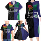 Custom Warriors-Panthers Family Matching Long Sleeve Bodycon Dress and Hawaiian Shirt Together Sporty Style