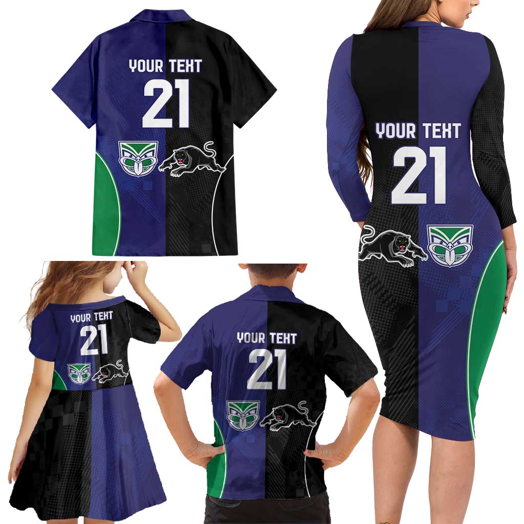 Custom Warriors-Panthers Family Matching Long Sleeve Bodycon Dress and Hawaiian Shirt Together Sporty Style