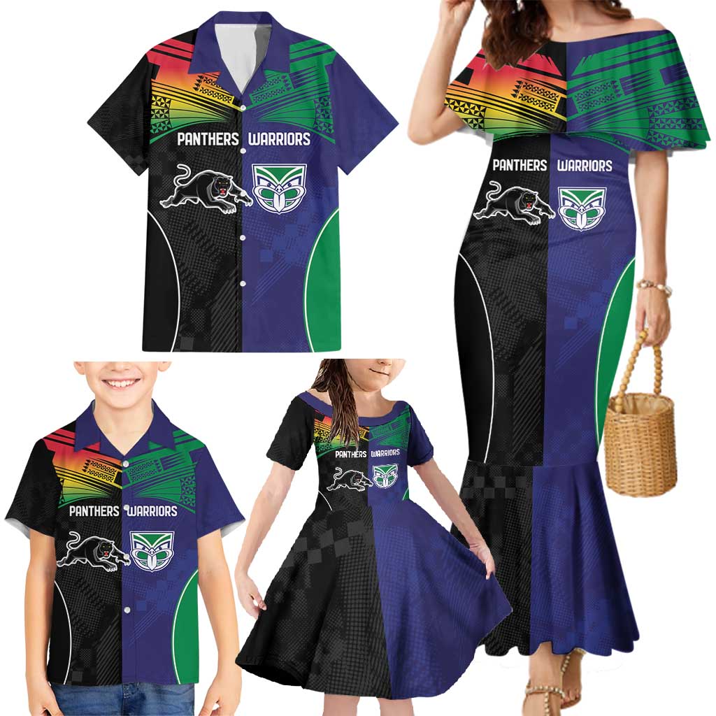 Custom Warriors-Panthers Family Matching Mermaid Dress and Hawaiian Shirt Together Sporty Style