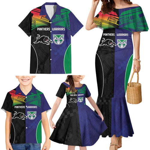 Custom Warriors-Panthers Family Matching Mermaid Dress and Hawaiian Shirt Together Sporty Style