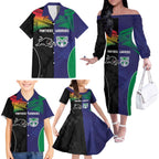 Custom Warriors-Panthers Family Matching Off The Shoulder Long Sleeve Dress and Hawaiian Shirt Together Sporty Style