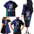 Custom Warriors-Panthers Family Matching Off The Shoulder Long Sleeve Dress and Hawaiian Shirt Together Sporty Style