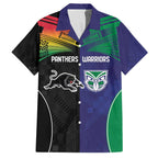 Custom Warriors-Panthers Family Matching Off The Shoulder Long Sleeve Dress and Hawaiian Shirt Together Sporty Style