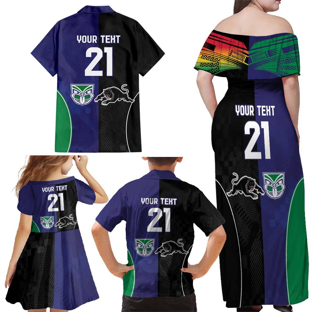 Custom Warriors-Panthers Family Matching Off Shoulder Maxi Dress and Hawaiian Shirt Together Sporty Style