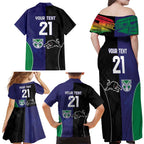 Custom Warriors-Panthers Family Matching Off Shoulder Maxi Dress and Hawaiian Shirt Together Sporty Style