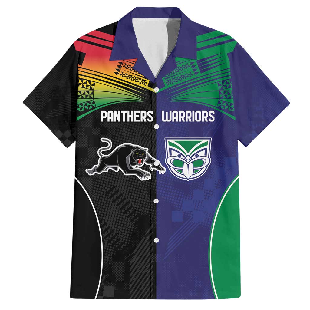 Custom Warriors-Panthers Family Matching Off Shoulder Maxi Dress and Hawaiian Shirt Together Sporty Style