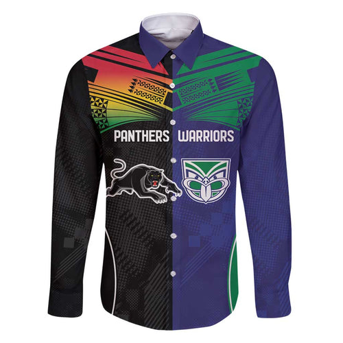Custom Warriors-Panthers Family Matching Off Shoulder Maxi Dress and Hawaiian Shirt Together Sporty Style