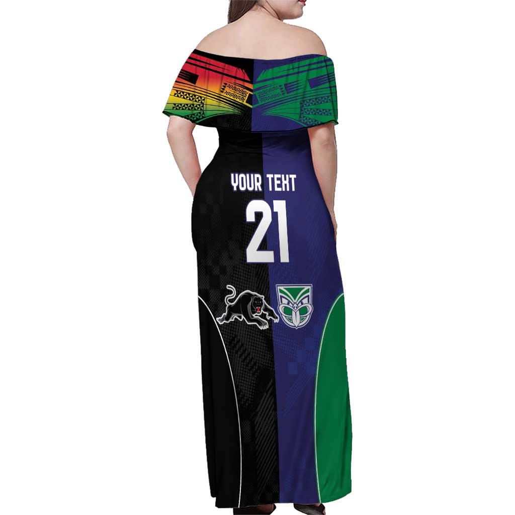 Custom Warriors-Panthers Family Matching Off Shoulder Maxi Dress and Hawaiian Shirt Together Sporty Style