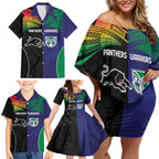 Custom Warriors-Panthers Family Matching Off Shoulder Short Dress and Hawaiian Shirt Together Sporty Style