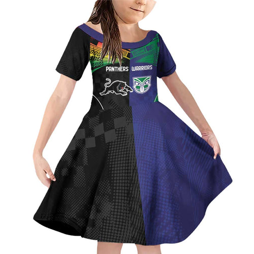 Custom Warriors-Panthers Family Matching Off Shoulder Short Dress and Hawaiian Shirt Together Sporty Style