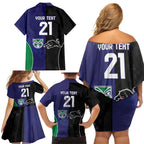 Custom Warriors-Panthers Family Matching Off Shoulder Short Dress and Hawaiian Shirt Together Sporty Style