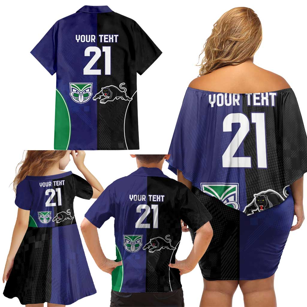 Custom Warriors-Panthers Family Matching Off Shoulder Short Dress and Hawaiian Shirt Together Sporty Style