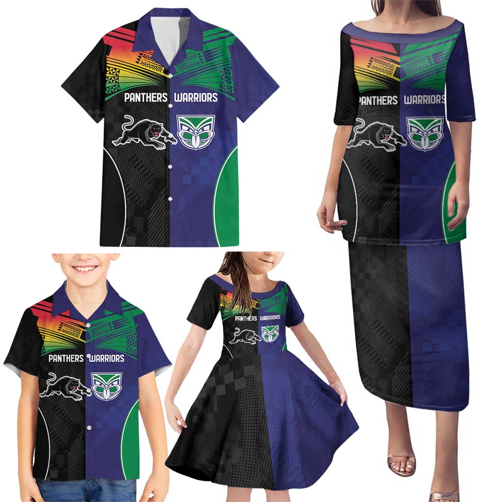 Custom Warriors-Panthers Family Matching Puletasi and Hawaiian Shirt Together Sporty Style