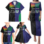 Custom Warriors-Panthers Family Matching Puletasi and Hawaiian Shirt Together Sporty Style
