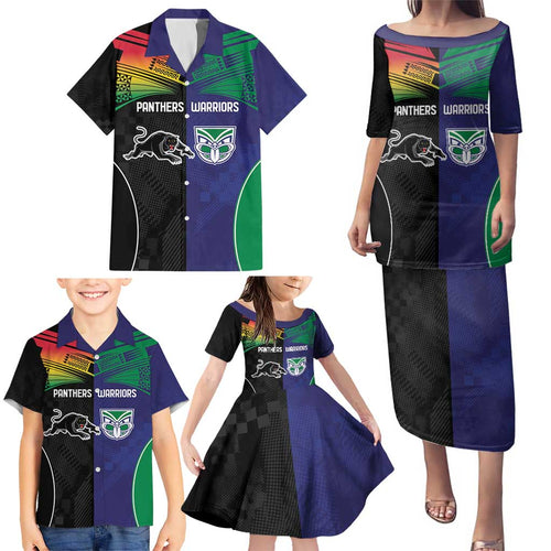 Custom Warriors-Panthers Family Matching Puletasi and Hawaiian Shirt Together Sporty Style