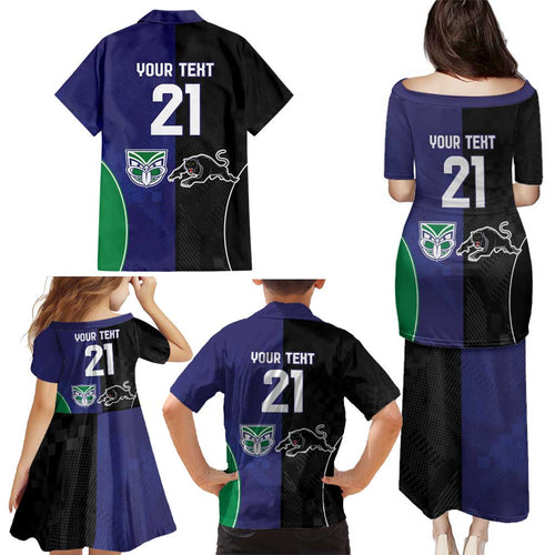 Custom Warriors-Panthers Family Matching Puletasi and Hawaiian Shirt Together Sporty Style