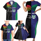 Custom Warriors-Panthers Family Matching Short Sleeve Bodycon Dress and Hawaiian Shirt Together Sporty Style