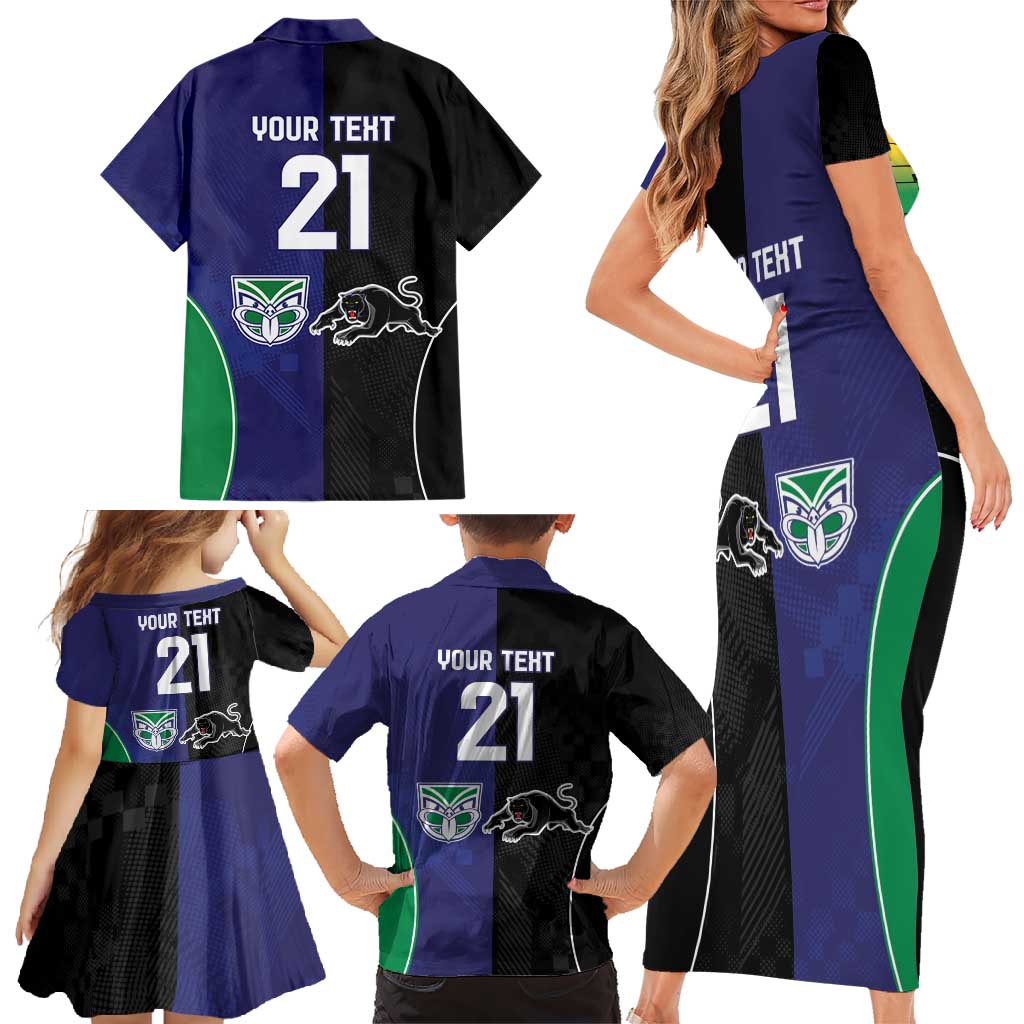 Custom Warriors-Panthers Family Matching Short Sleeve Bodycon Dress and Hawaiian Shirt Together Sporty Style