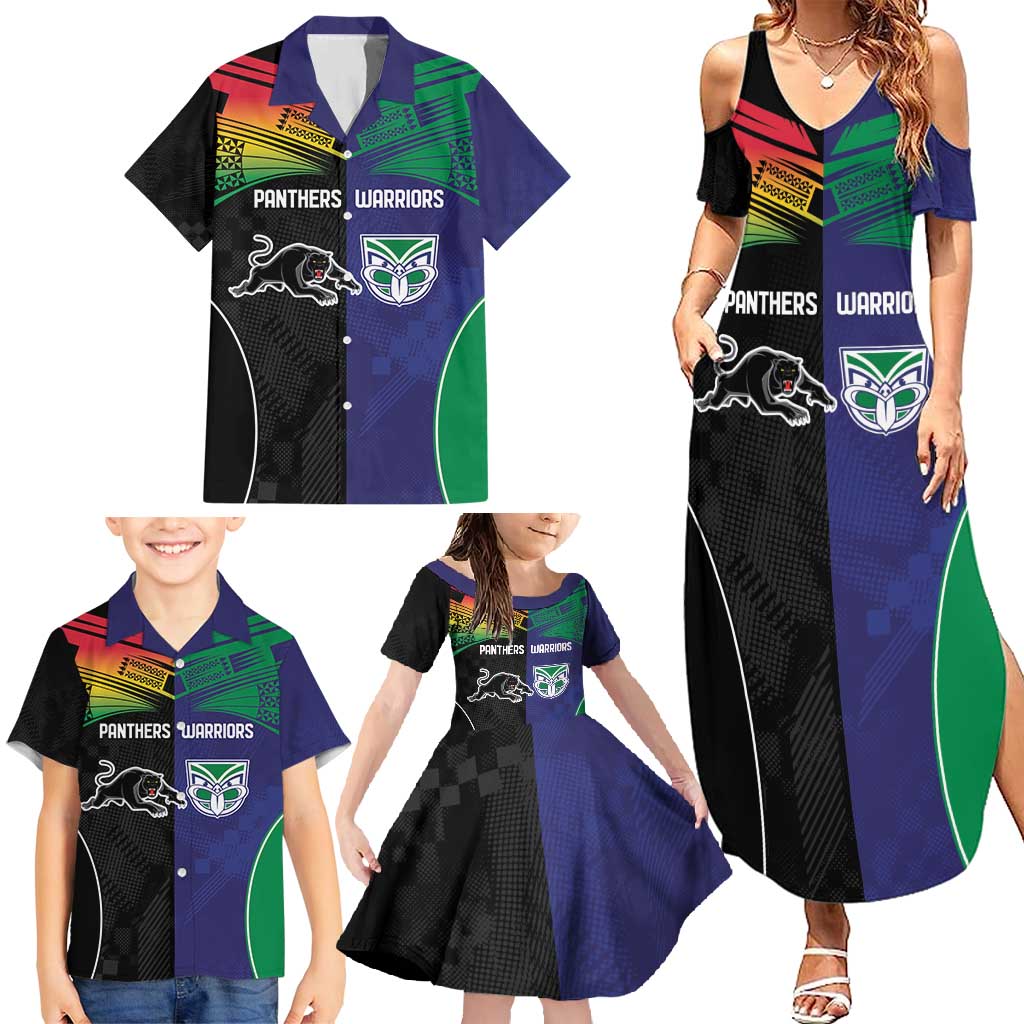 Custom Warriors-Panthers Family Matching Summer Maxi Dress and Hawaiian Shirt Together Sporty Style