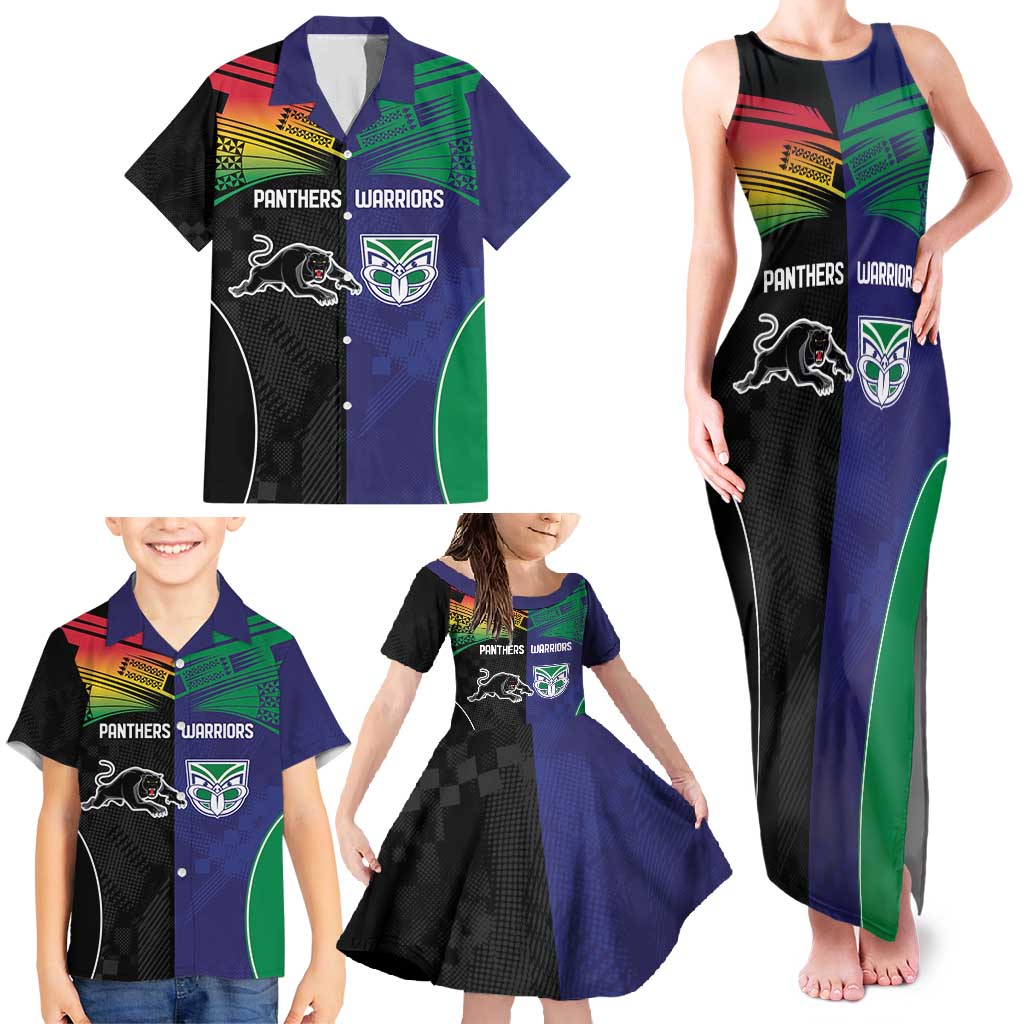 Custom Warriors-Panthers Family Matching Tank Maxi Dress and Hawaiian Shirt Together Sporty Style