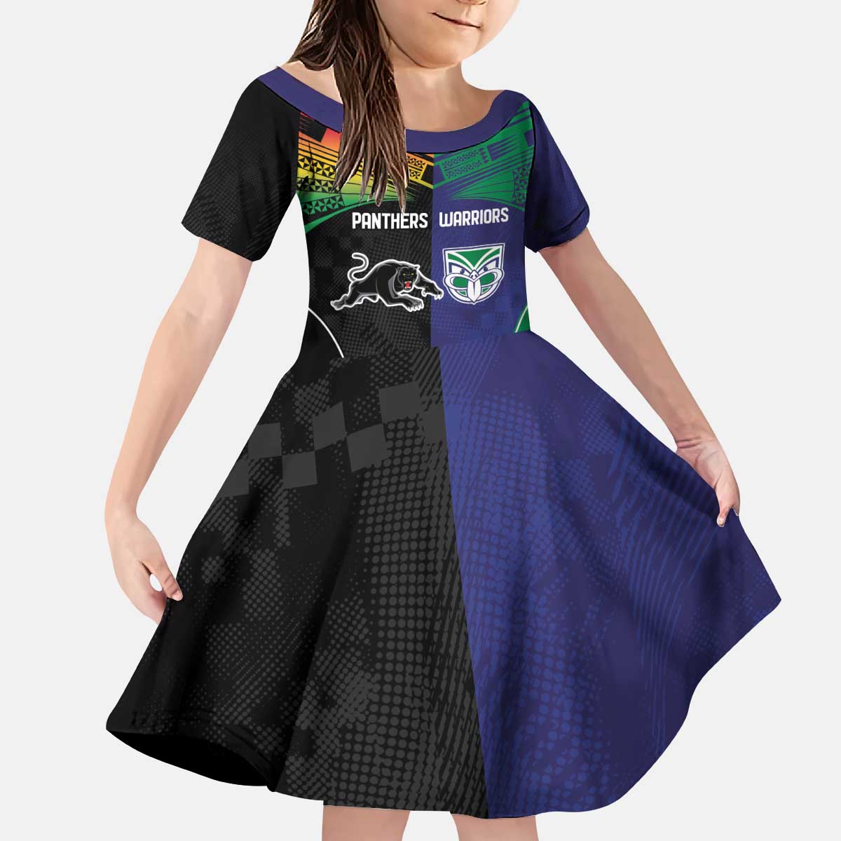 Custom Warriors-Panthers Kid Short Sleeve Dress Together Sporty Style