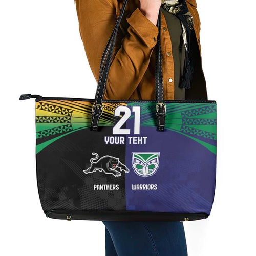 Custom Warriors-Panthers Leather Tote Bag Together Sporty Style
