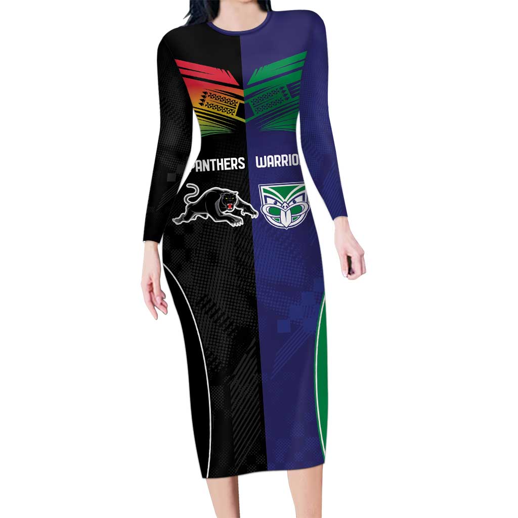 Custom Warriors-Panthers Long Sleeve Bodycon Dress Together Sporty Style