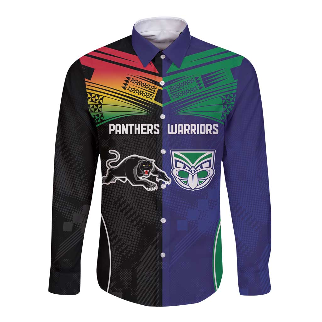 Custom Warriors-Panthers Long Sleeve Button Shirt Together Sporty Style
