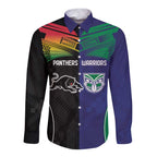 Custom Warriors-Panthers Long Sleeve Button Shirt Together Sporty Style