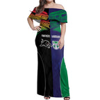 Custom Warriors-Panthers Off Shoulder Maxi Dress Together Sporty Style