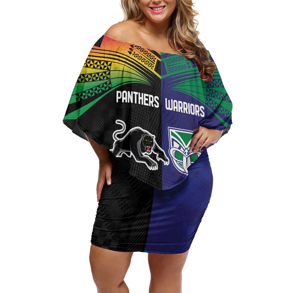 Custom Warriors-Panthers Off Shoulder Short Dress Together Sporty Style