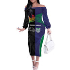 Custom Warriors-Panthers Off The Shoulder Long Sleeve Dress Together Sporty Style