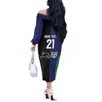 Custom Warriors-Panthers Off The Shoulder Long Sleeve Dress Together Sporty Style