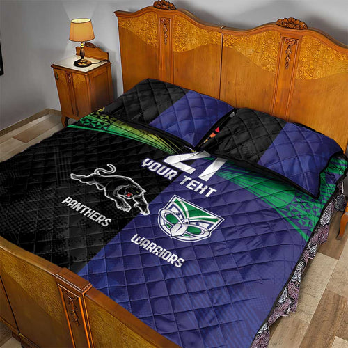 Custom Warriors-Panthers Quilt Bed Set Together Sporty Style
