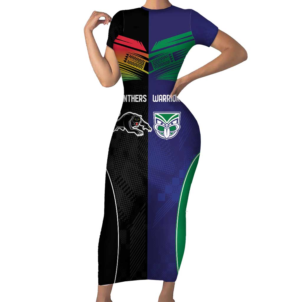 Custom Warriors-Panthers Short Sleeve Bodycon Dress Together Sporty Style