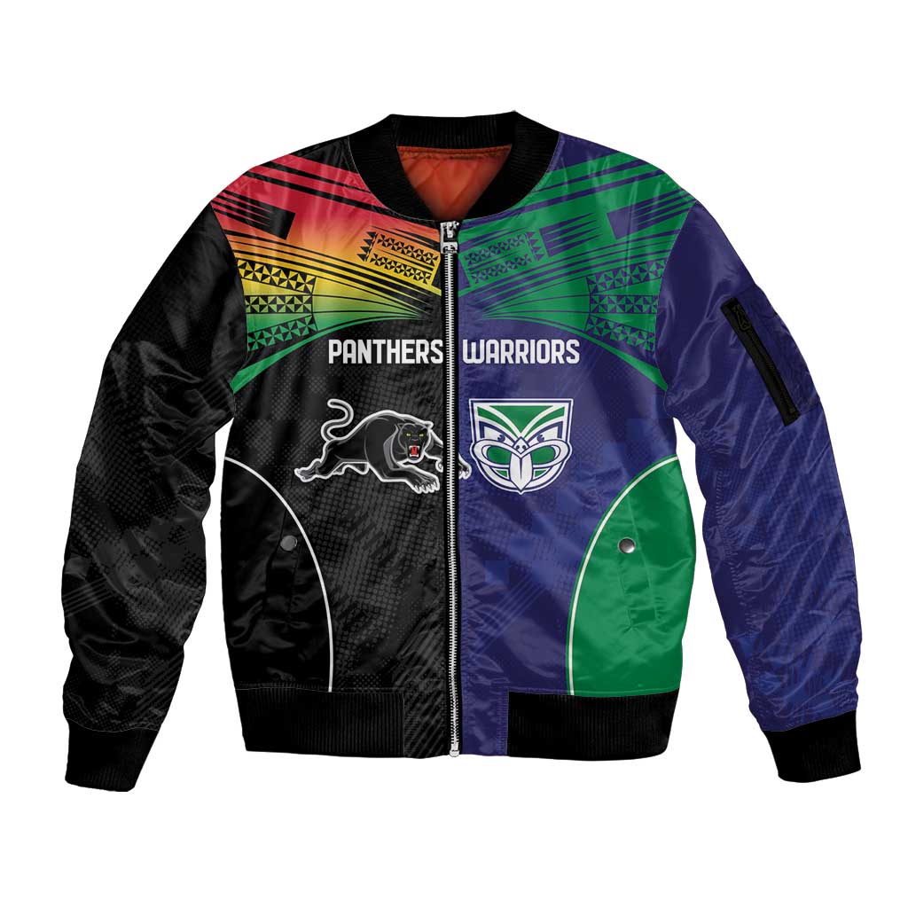 Custom Warriors-Panthers Sleeve Zip Bomber Jacket Together Sporty Style