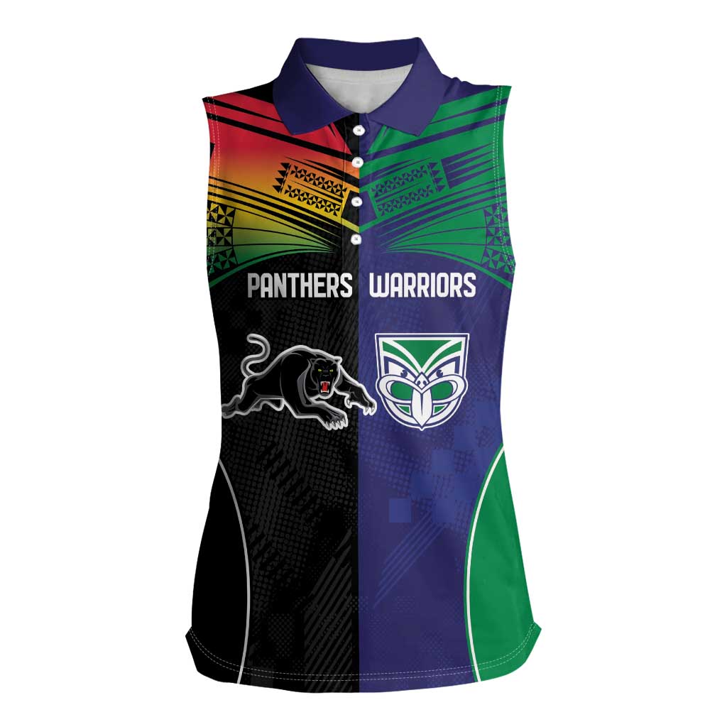 Custom Warriors-Panthers Women Sleeveless Polo Shirt Together Sporty Style