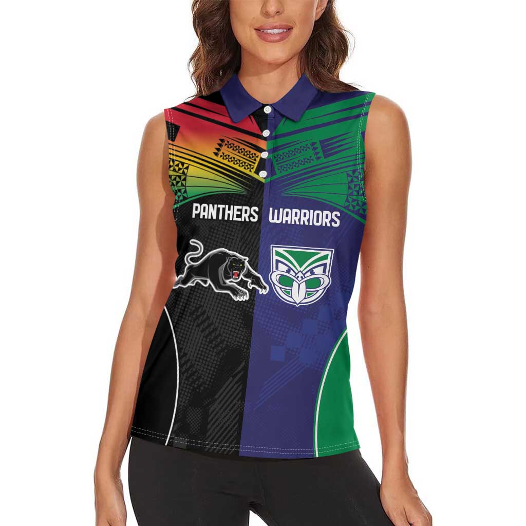 Custom Warriors-Panthers Women Sleeveless Polo Shirt Together Sporty Style
